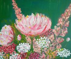 boeket pioenrozen, acryl, 60 x 80 cm