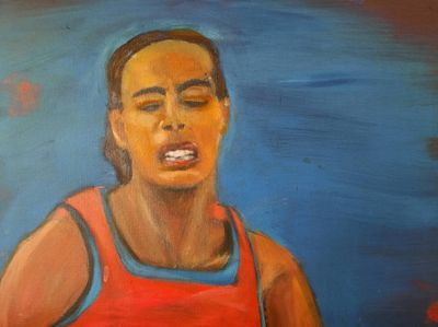 stedenmaagd, atleet, 40 x 50 cm, olie