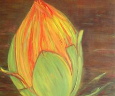 lotusbolletje, acryl en olie, 70 x 100 cm